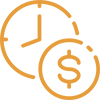 Icon with clock and dollar sign to signify wage rate